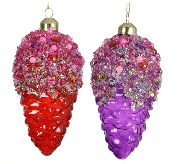 PENDENTE PIGNA VETRO PAILLETTES CM.D6,5X12H 2COL. ASS.