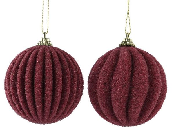 PALLINA NATALE PLASTICA GLITTERS E PERLINE DIA8CM MAROON