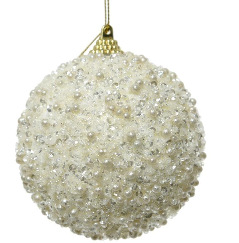 PALLINA NATALE PLASTICA CM.D8 PERLINE BIANCO CALDO