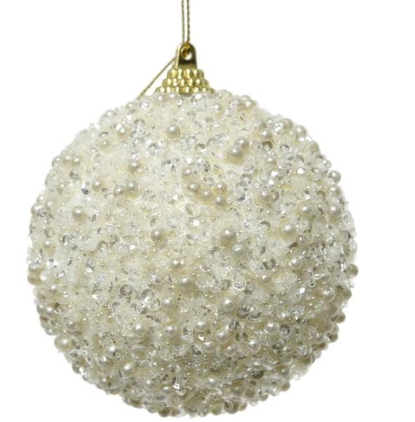 PALLINA NATALE PLASTICA CM.D8 PERLINE BIANCO CALDO