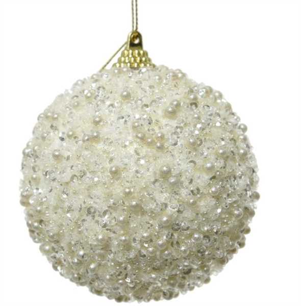 PALLINA NATALE PLASTICA CM.D8 PERLINE BIANCO CALDO