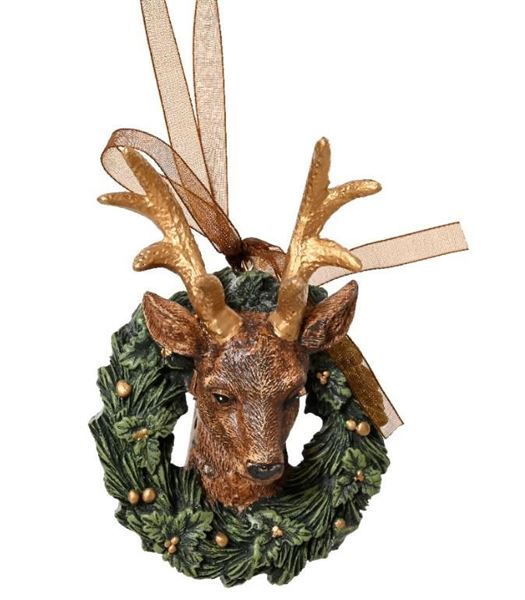 GHIRLANDA CON TESTA RENNA POLIRESINA CM.D7,5X10H