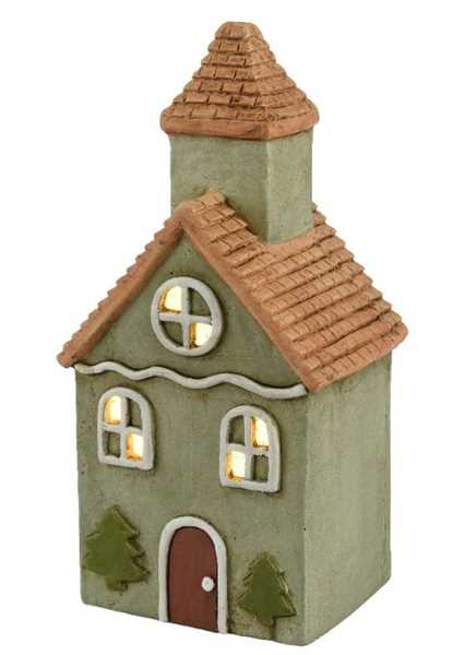 CASA IN MAGNESIO LED L.CALDA CM.18,5X15X36,5H SOFT GREEN BAT