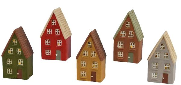 CASA TERRACOTTA LED L.CALDA CM.8,5X6,5X15,5H 5 COL. ASS. BAT