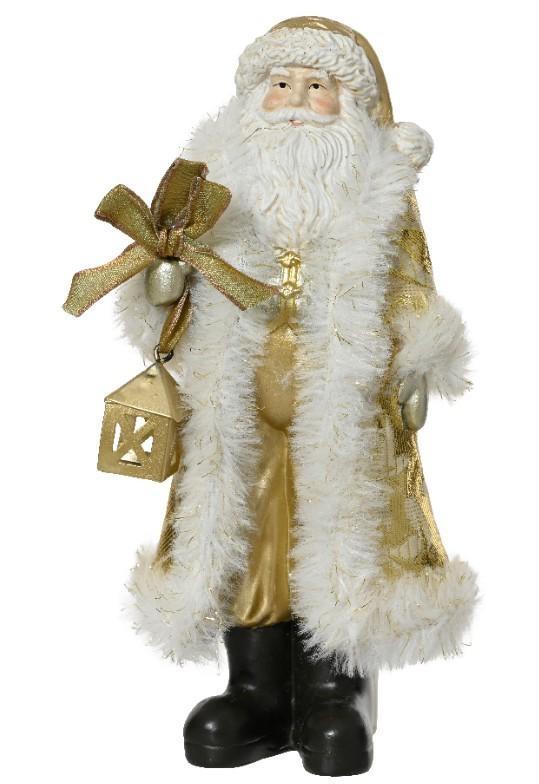 BABBO NATALE POLIRESINA CON PELLICCIA CM.13,5X17,5X41H GOLD