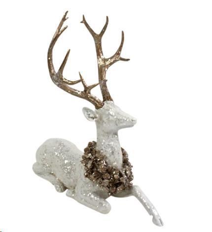 CERVO CON CORONA D'ALLORO, BIANCO/CHAMPAGNE 51X30X53,5 CM