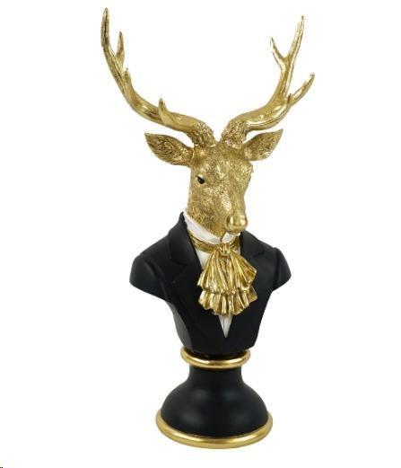 BUSTO DI CERVO, POLIRESINA NERA, 28,5X18,5X53 CM