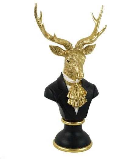 BUSTO DI CERVO, POLIRESINA NERA, 28,5X18,5X53 CM