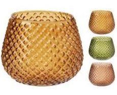 PORTA TEALIGHT VETRO 13CM 3ASS