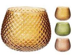 PORTA TEALIGHT VETRO 18CM 3ASS