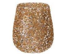 PORTA CANDELA VETRO PERLE ORO 13CM