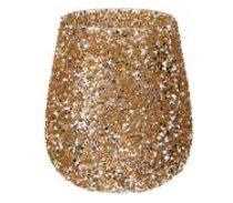 PORTA CANDELA VETRO PERLE ORO 13CM