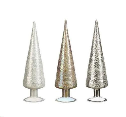 DECORATION TREE GLASS WHITE SILVER GOLD 3 ASSORTED - H30XD9C