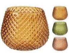 PORTA TEALIGHT VETRO 13CM 3ASS