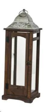 LANTERNA IN ABETE CON FIORI IN RILIEVO CM27X27XH.70