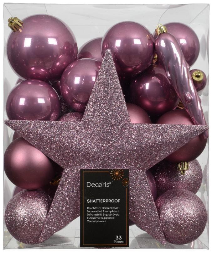 CONFEZIONE 33 PALLINE NATALE PLASTICA DIA8CM VINTAGE PINK