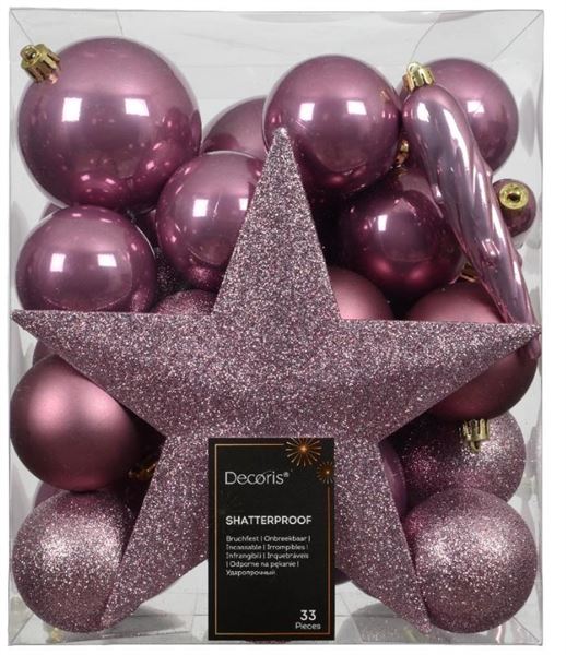 CONFEZIONE 33 PALLINE NATALE PLASTICA DIA8CM VINTAGE PINK