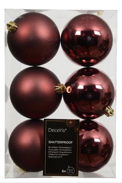 CONFEZIONE 6 PALLINE NATALE PLASTICA DIA8CM MAROON