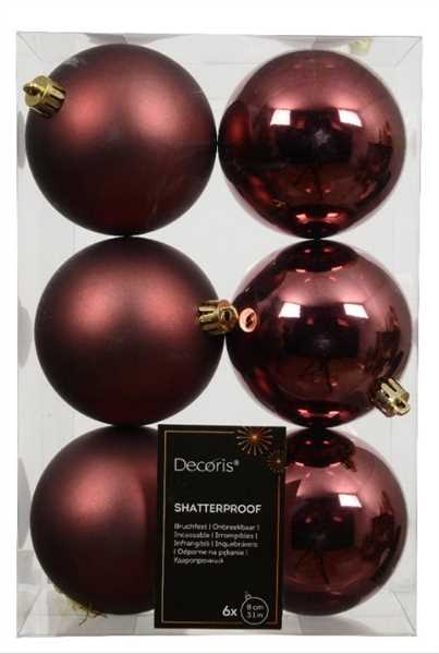 CONFEZIONE 6 PALLINE NATALE PLASTICA DIA8CM MAROON