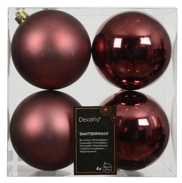 CONFEZIONE 4 PALLINE NATALE PLASTICA DIA10CM MAROON