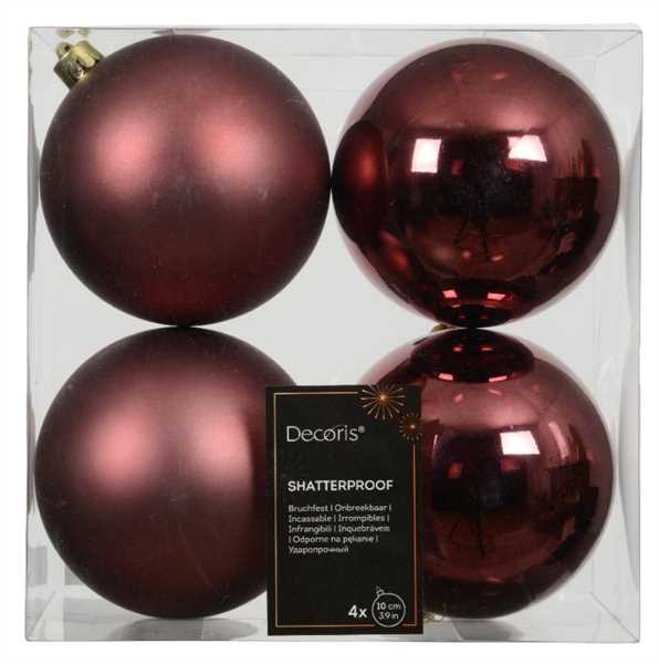 CONFEZIONE 4 PALLINE NATALE PLASTICA DIA10CM MAROON