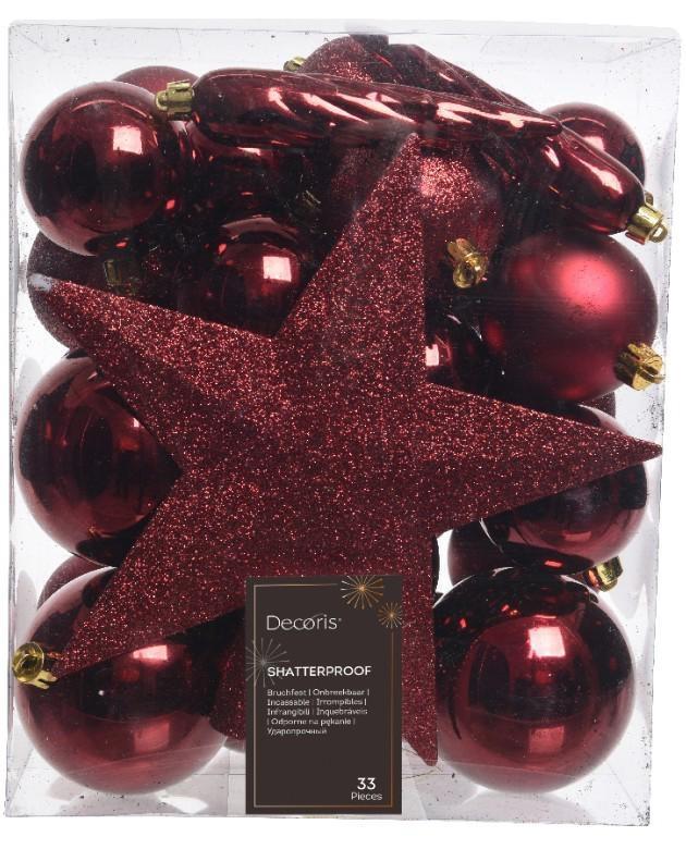 CONFEZIONE 33 PALLINE NATALE PLASTICA DIA8CM OXBLOOD