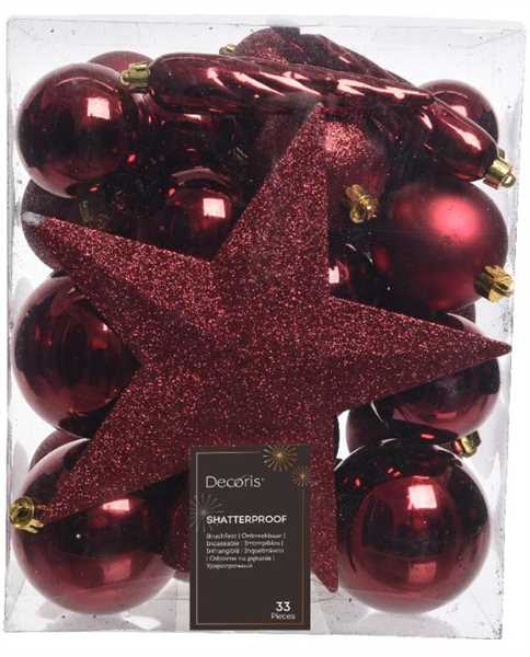 CONFEZIONE 33 PALLINE NATALE PLASTICA DIA8CM OXBLOOD