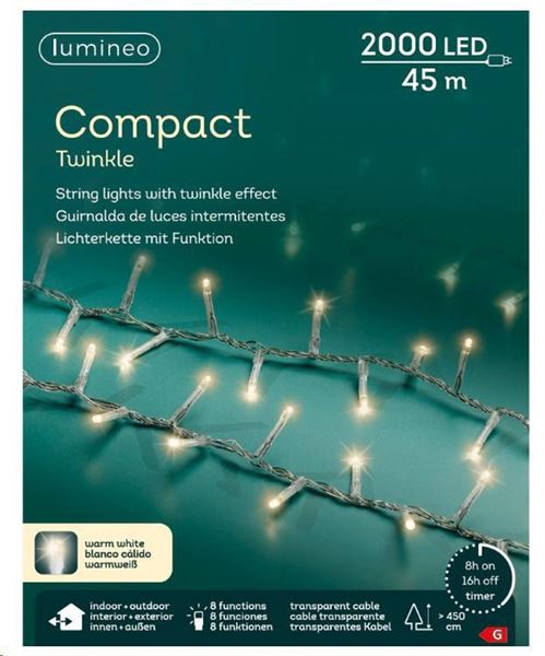 CATENA LUCE CALDA 2000LED MT45 FILO TRASP. IP44 TIMER+8FUNZ.