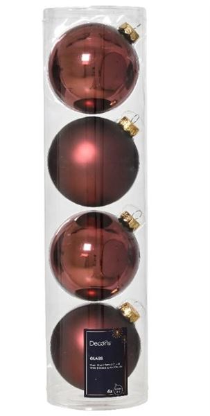 CONFEZIONE 4 PALLINE NATALE VETRO DIA10CM MAROON