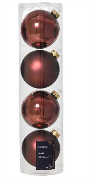 CONFEZIONE 4 PALLINE NATALE VETRO DIA10CM MAROON