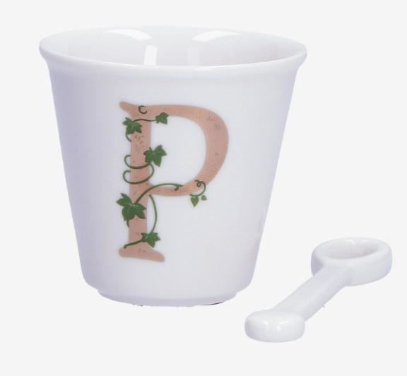 BICCHIERINO UNICO LETTERA 'P' CON CUCCHIAINO 75CC GIFT BOX