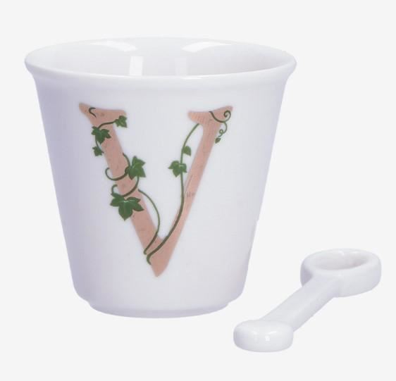 BICCHIERINO UNICO LETTERA 'V' CON CUCCHIAINO 75CC GIFT BOX