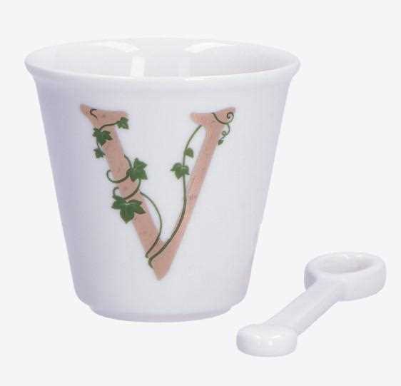 BICCHIERINO UNICO LETTERA 'V' CON CUCCHIAINO 75CC GIFT BOX