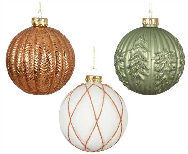 PALLINA DI NATALE VETRO GLITTER CM.D10 3 COL./MOD. ASS.