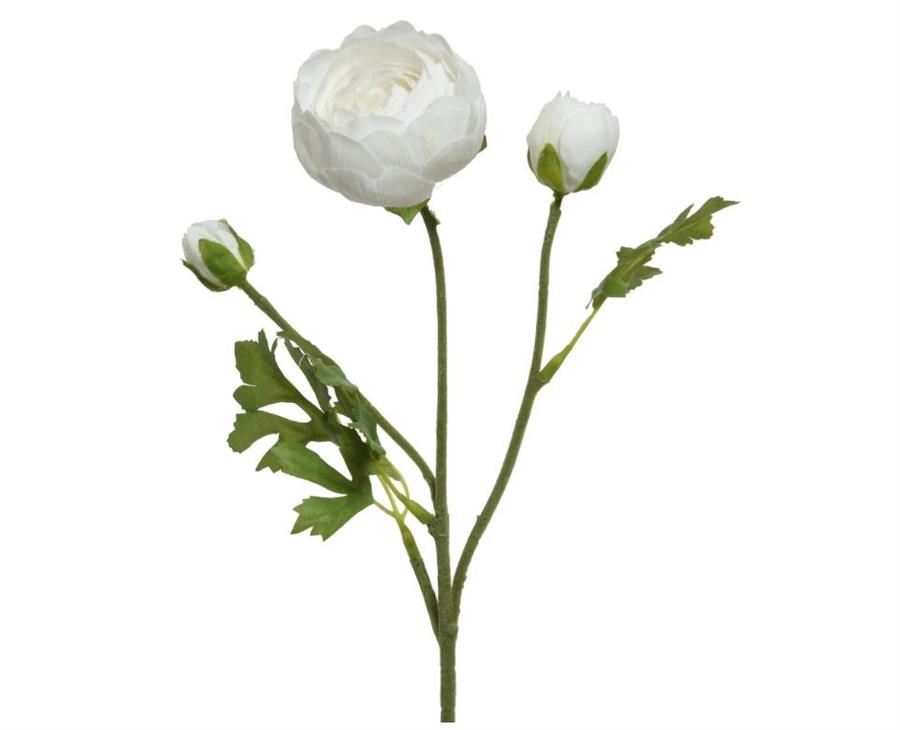 RANUNCULUS ON STEM POLYESTER WHITE LUN.10CM X LAR.5CM X ALT.