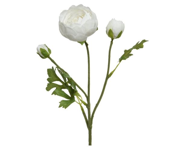 RANUNCULUS ON STEM POLYESTER WHITE LUN.10CM X LAR.5CM X ALT.