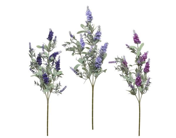 SPRAY LAVENDER ON STEM POLY  3COL ASS 11CMX23CMXH.68CM