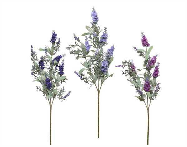 SPRAY LAVENDER ON STEM POLY  3COL ASS 11CMX23CMXH.68CM