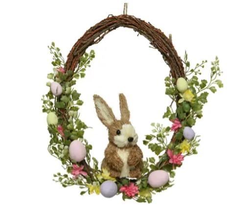 GHIRLANDA NATURAL UOVA FLOWERS,BUNNY BROWN 10CMX30CMXH.36CM