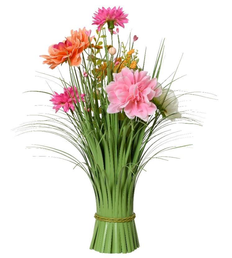 GRASS GOLD CHRYSANTHEMUM & GERANIUM POLYESTER PINK/COLOUR(S)