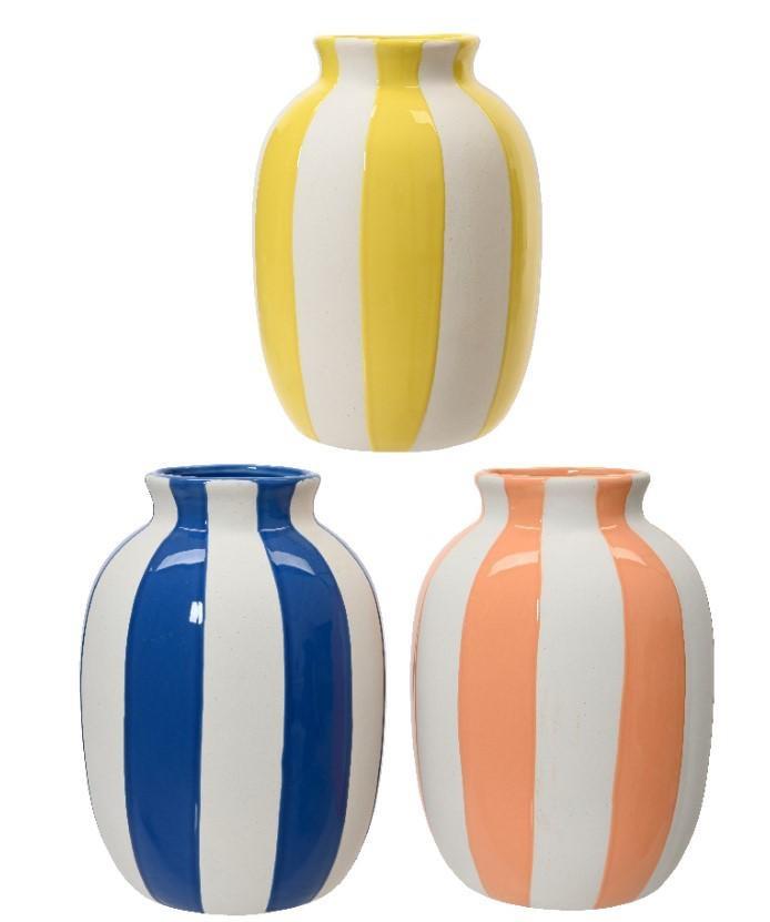 POT DOLOMITE VASE STRIPE 3COL ASS ASSORTED DIA13.5CM X ALT.2