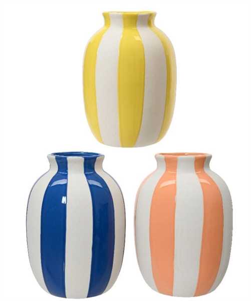 POT DOLOMITE VASE STRIPE 3COL ASS ASSORTED DIA13.5CM X ALT.2