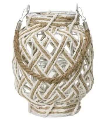 LANTERN PAPERROPE  JUTE ROPE WITH GLASS CUP WHITE D.16CMXH.2
