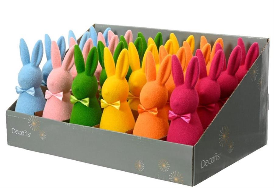 BUNNY POLYFOAM BUNNY FLOCK FINISH WITH BOW 6COL ASS ASSORTED
