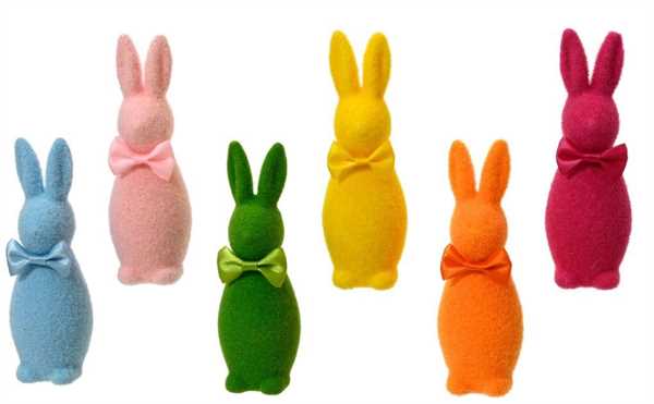 BUNNY POLYFOAM BUNNY FLOCK FINISH WITH BOW 6COL ASS ASSORTED