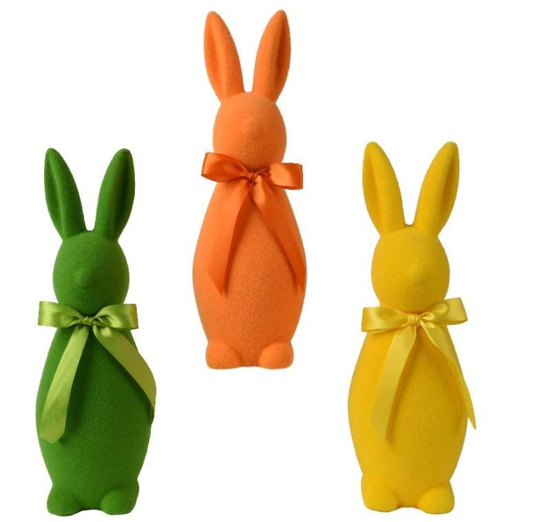 BUNNY POLYFOAM BUNNY FLOCK FINISH WITH BOW 3COL ASS ASSORTED
