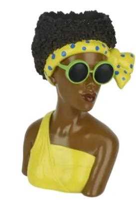 VASE POLYRESIN LADY W SUNGLASS YELLOW/COLOUR 16.2CMX14.2CMXH