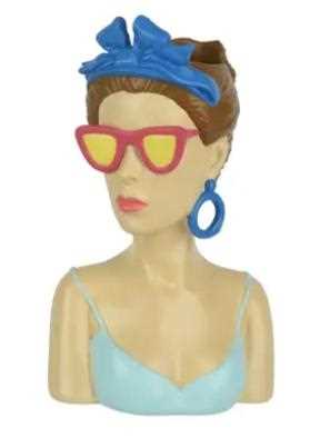VASE POLYRESIN LADY W SUNGLASS BLUE/COLOUR 15.4CMX12.9CMXH.2