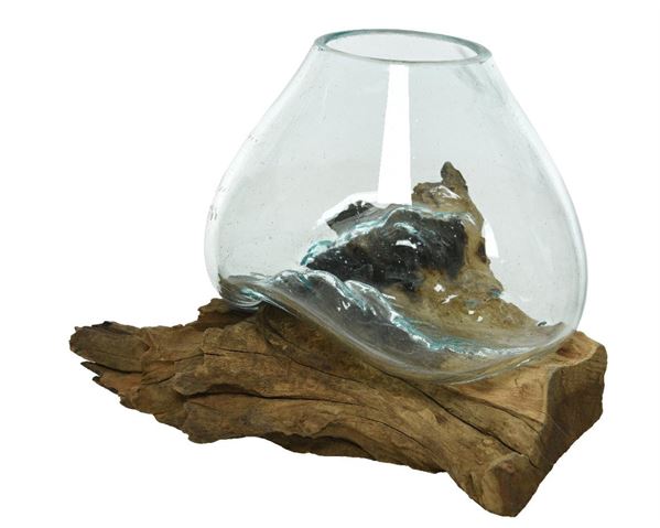 VASE RECYCLED GLASS L20.00-W20.00-H20.00CM NATURAL