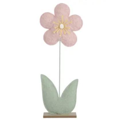 FLOWER W LEAF ON MDF BASE PINK 6CMX25CMXH.79CM